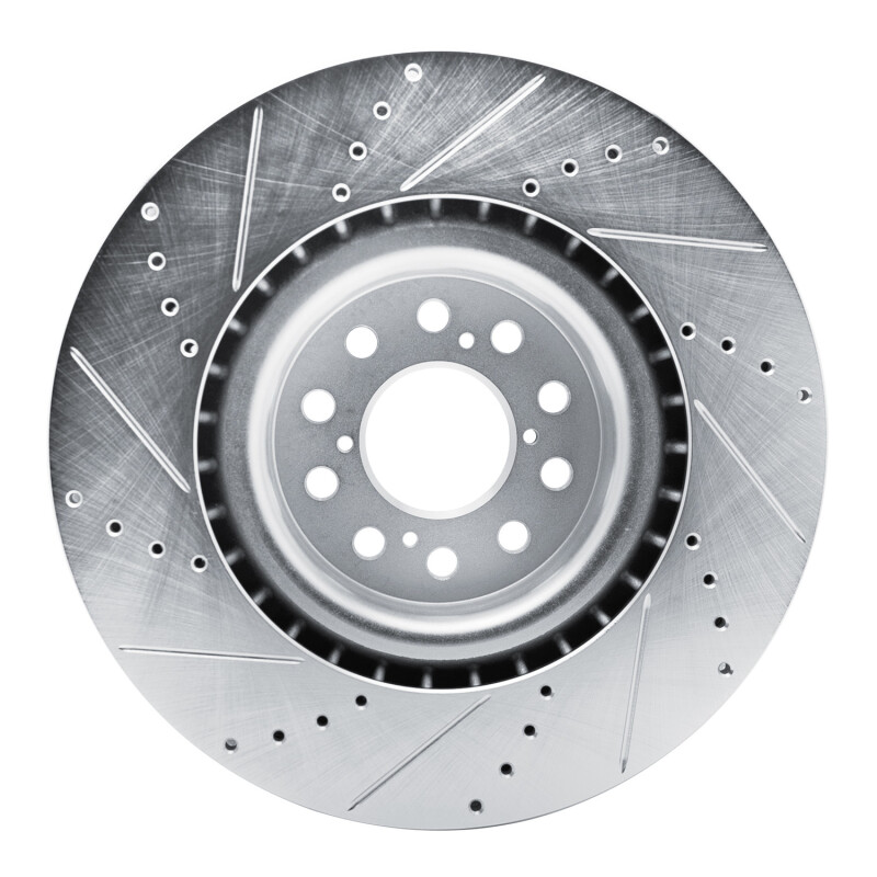 Acura Integra Brake Rotor (1) - Front Right - R1 Concepts - Drilled & Slotted - Silver - `17-`25